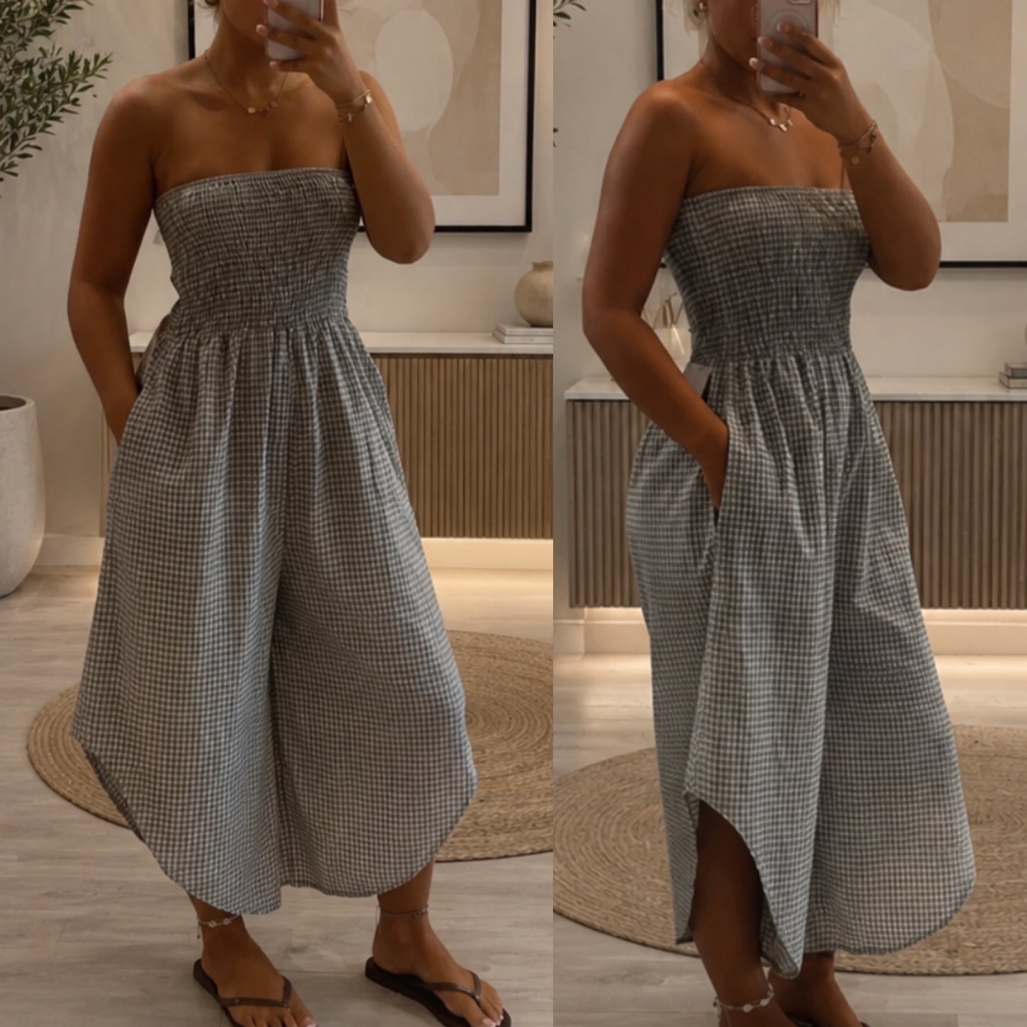 Bandeau checked jumpsuit