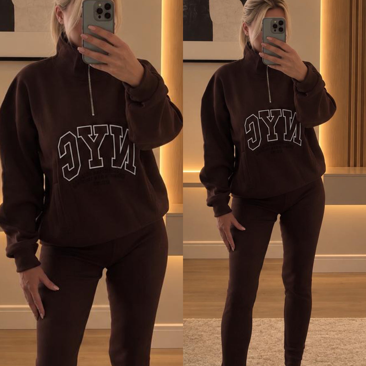 NYC oversized drawstring jumper & ribbed legging set