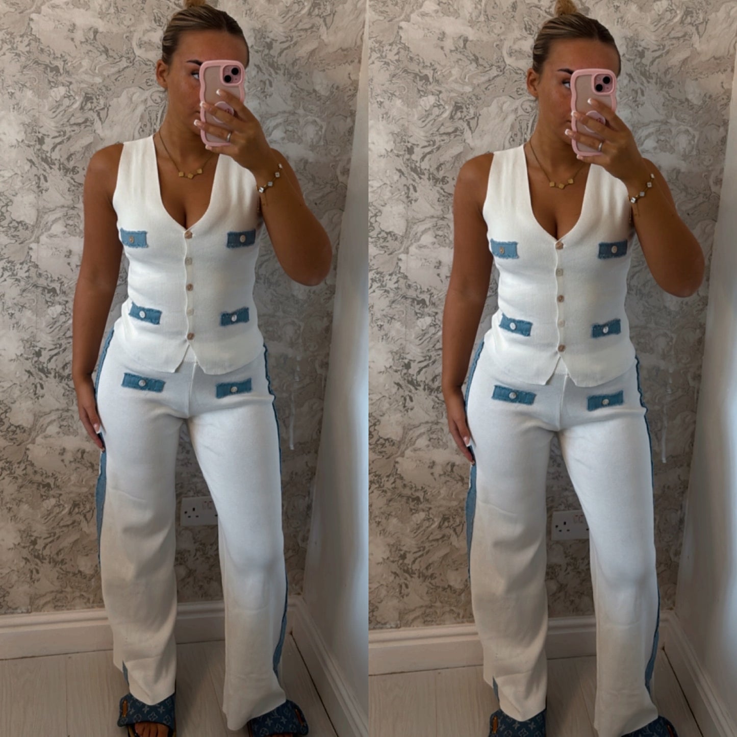 Denim design waistcoat set