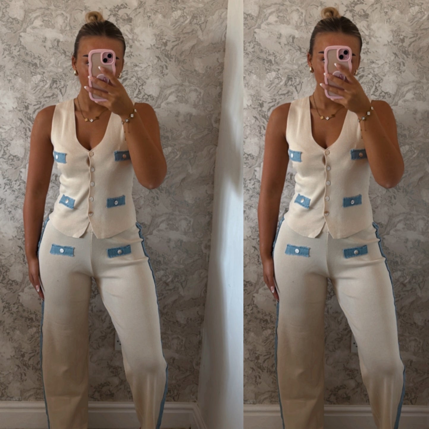 Denim design waistcoat set