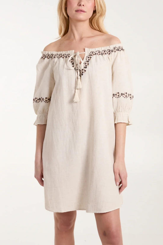 Bardot Tassel Tunic Mini Dress